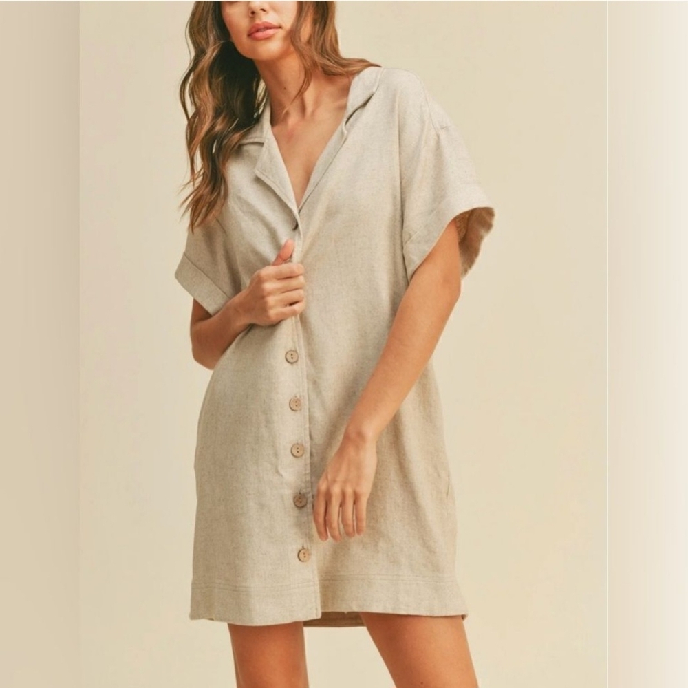 Women's Tan Button-Down Swim Cover-Up